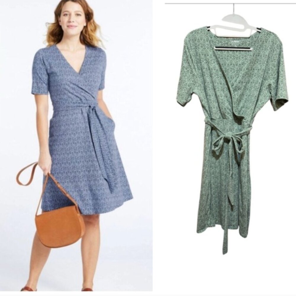 NWT L.L. Bean Pattern Faux Wrap Dress - Size XS Petitie